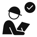 Worker with checklist and clock icon.