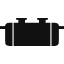 Two-handle pot silhouette on white background.