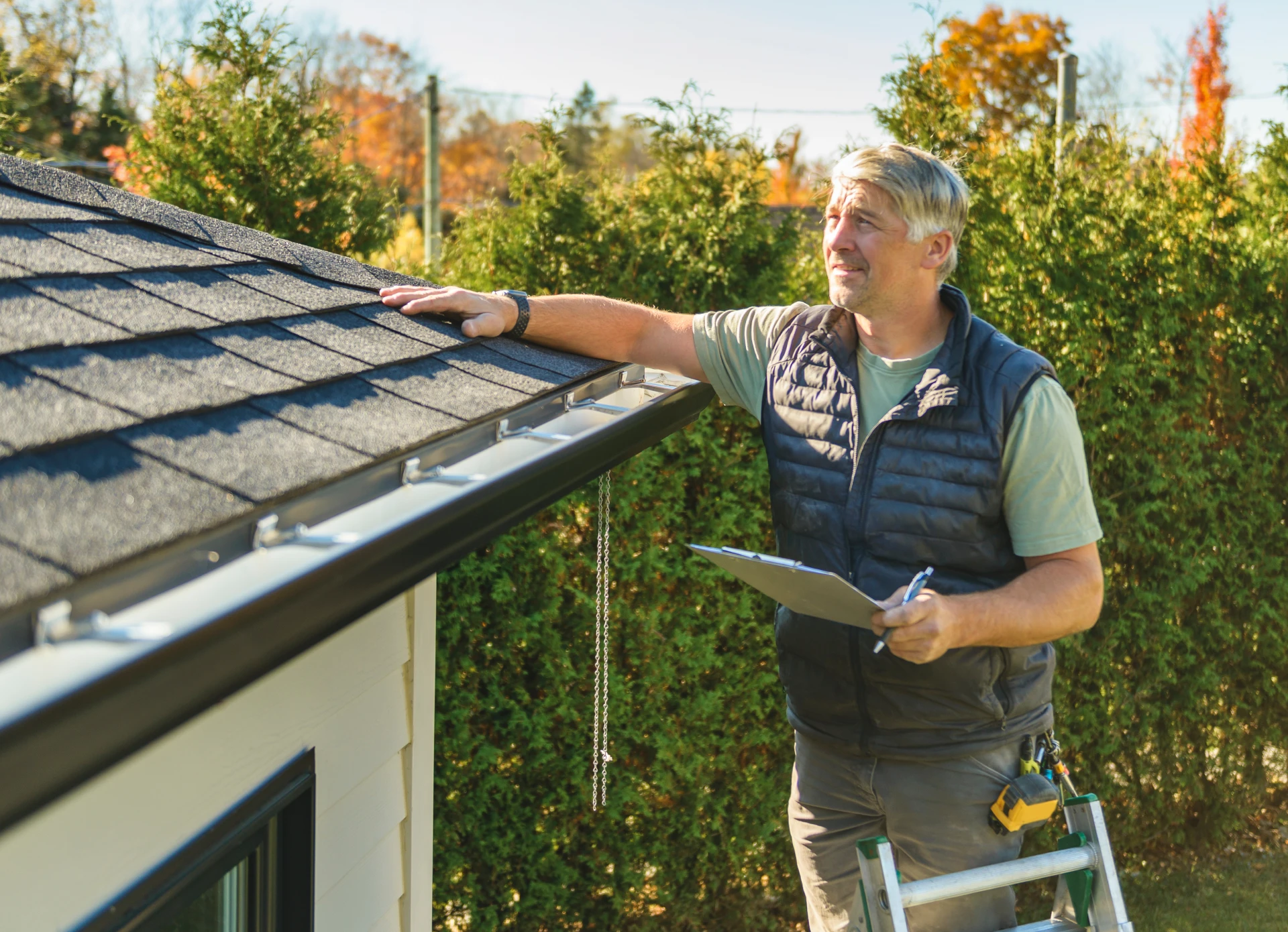 Roof inspection on a sunny day