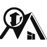 House inspection icon with magnifying glass.